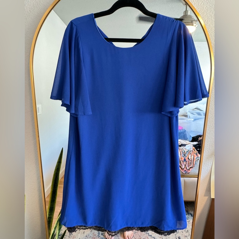 Blue Dress with black lace details, Medium